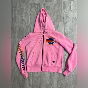Aviator Nation Pink Hoodie with Rainbow Logo